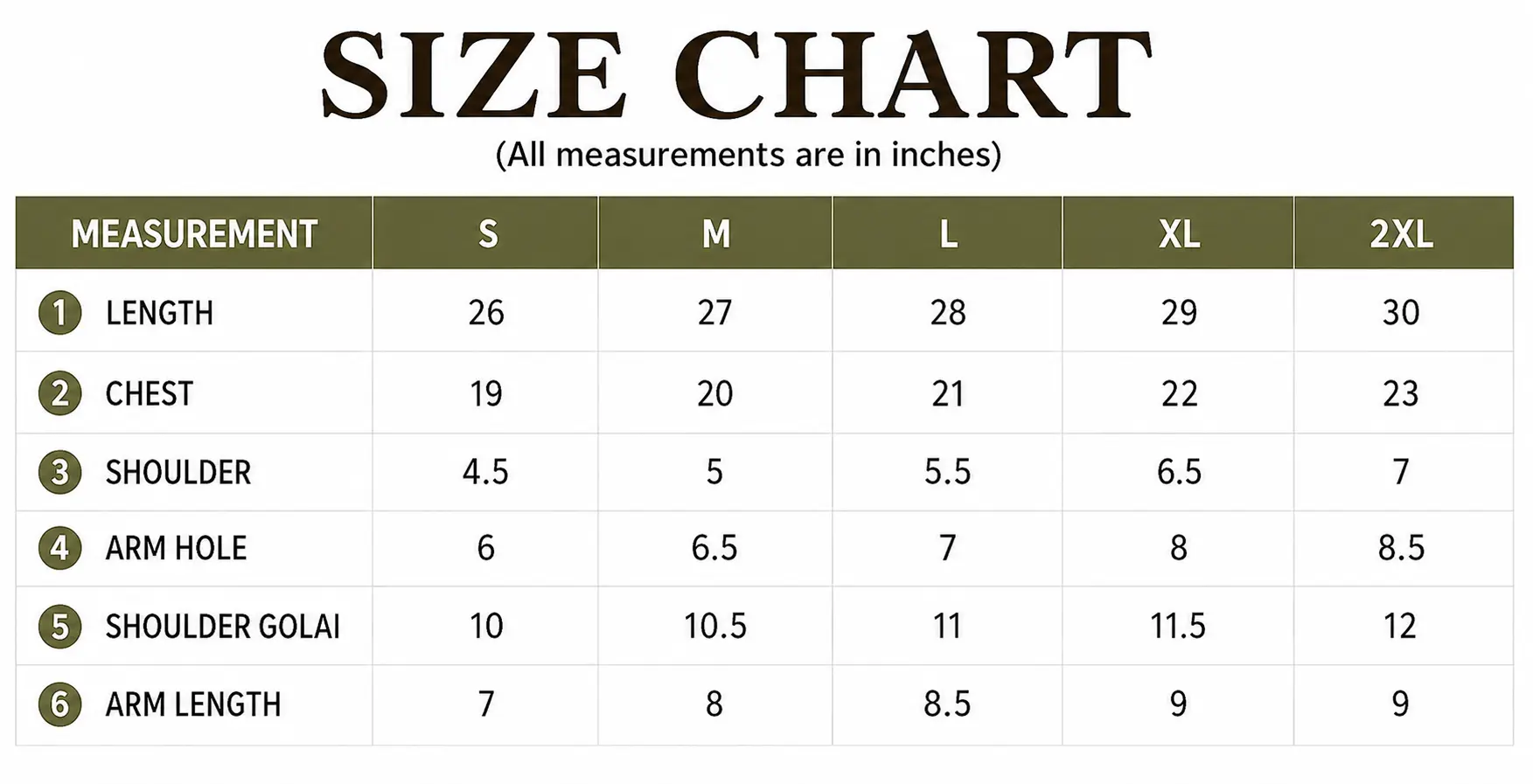 Classic Logo Tee Size Chart